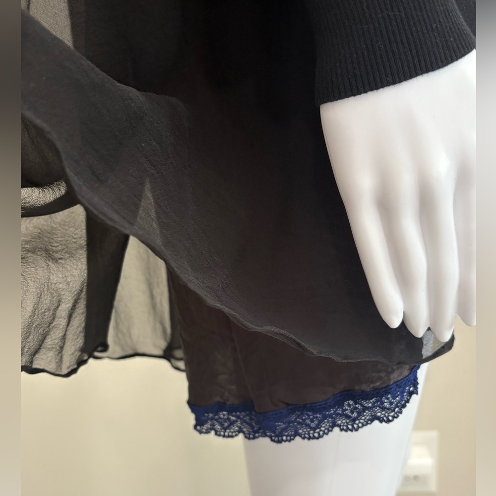 Sacai Luck Black Sheer Silk Mixed Tunic Sweater Dress Womens Size 2 M V-Neck - Picture 8 of 15